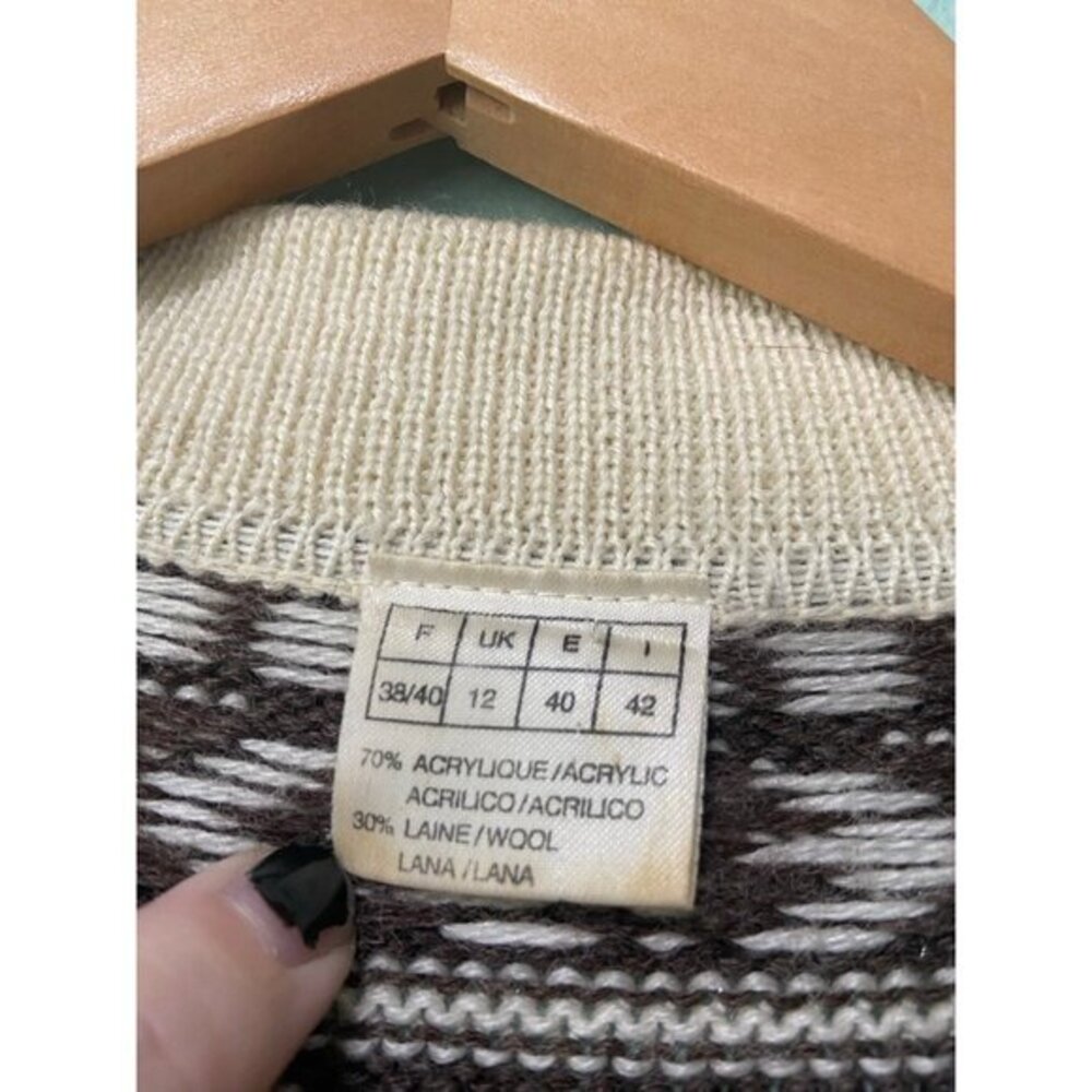 Vintage Women's Brown and Cream Patterned‎ Wool Blend Sweater Size 8 - Picture 5 of 8